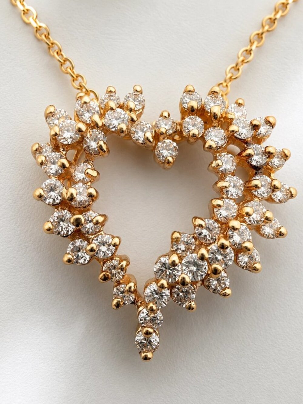 Vintage 14K Yellow Gold Diamond Open Heart Slide Pendant Necklace VS 1CTW 16"